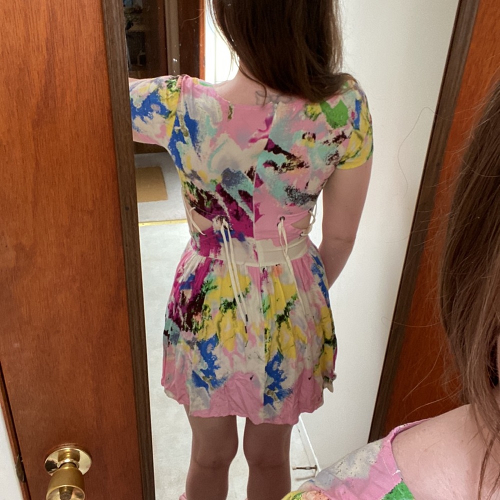 nameless • Colorful Lace-Up Side Watercolor Minidress or Tunic - Picture 9 of 13